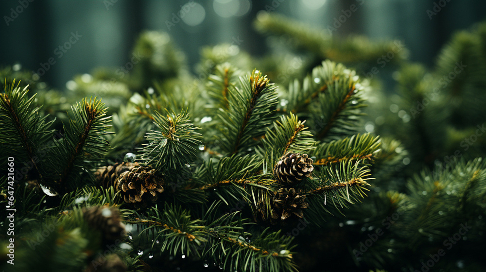 close up of pine needles, christmas background photo