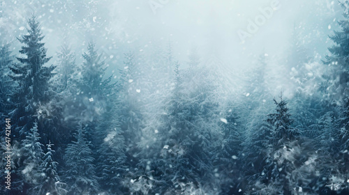 Winter background texture of a snow-covered landscape with snowflakes falling.  Concept of the winter season. Blurred. © henjon