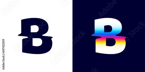 B letter logo with color glitch. Neon double exposure style. Multicolor gradient sign with hologram and illusion effect. Glowing color shift vector icon for nightlife labels, game screens, vibrant adv