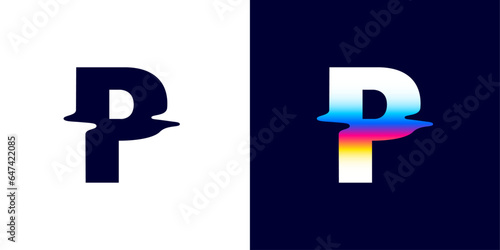 P letter logo with color glitch. Neon double exposure style. Multicolor gradient sign with hologram and illusion effect. Glowing color shift vector icon for nightlife labels, game screens, vibrant adv