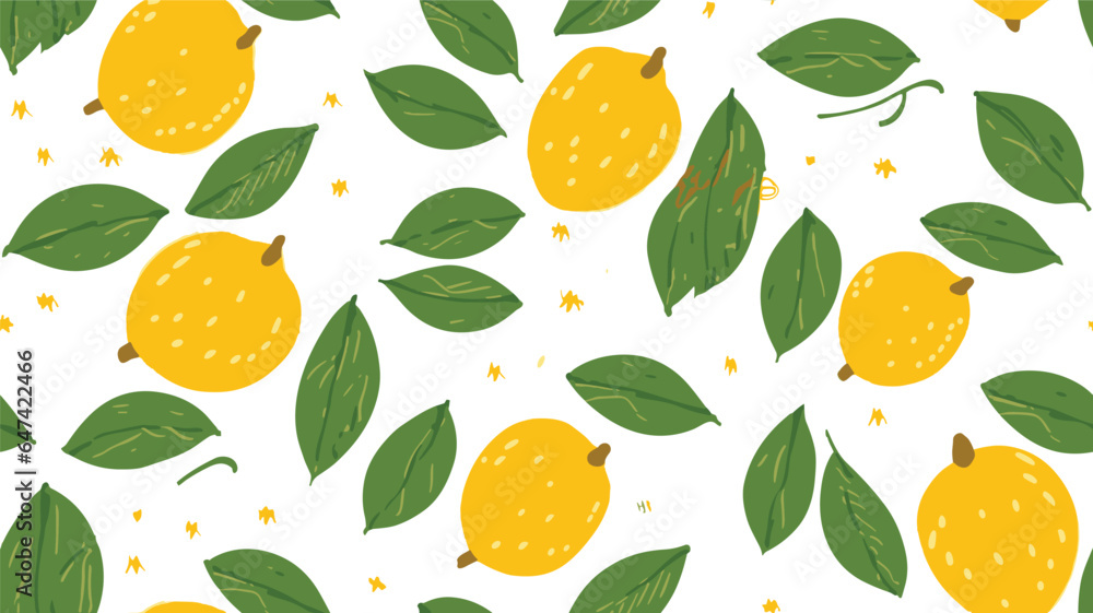 Lemons with leaves in flat hand drawn style, vector seamless pattern Lemons with leaves in flat hand drawn style, vector seamless pattern
