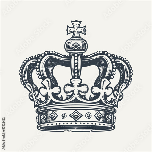 Crown icon. Vintage woodcut engraving style vector illustration.