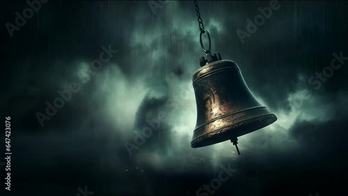 Giant bell ringing in the dark skies looping animation