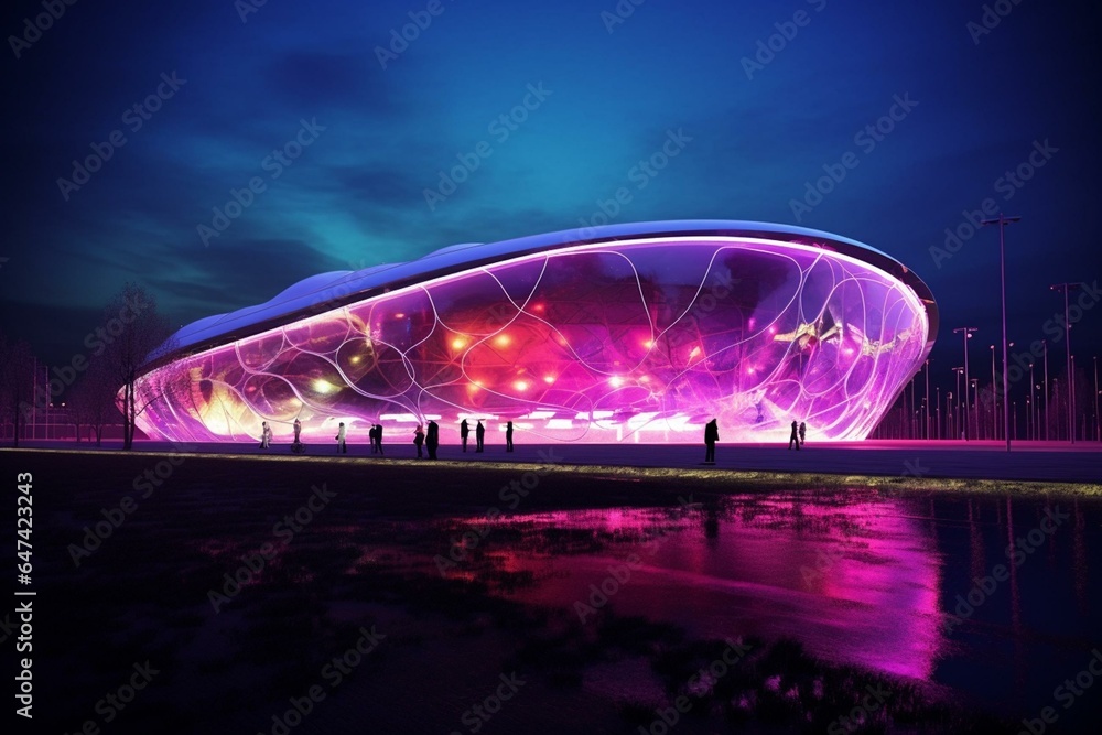 Neon-style soccer facility of the future. Generative AI