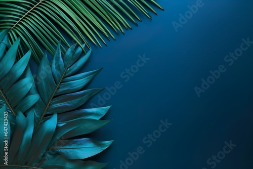 Collection of tropical leaves foliage plant in blue color with space background   Generative AI