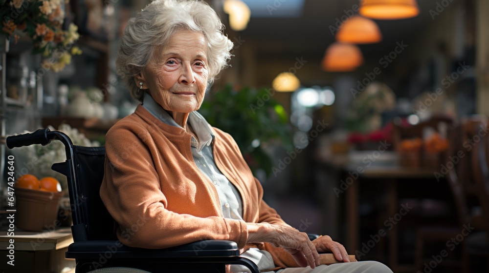 elderly woman sitting in wheelchair