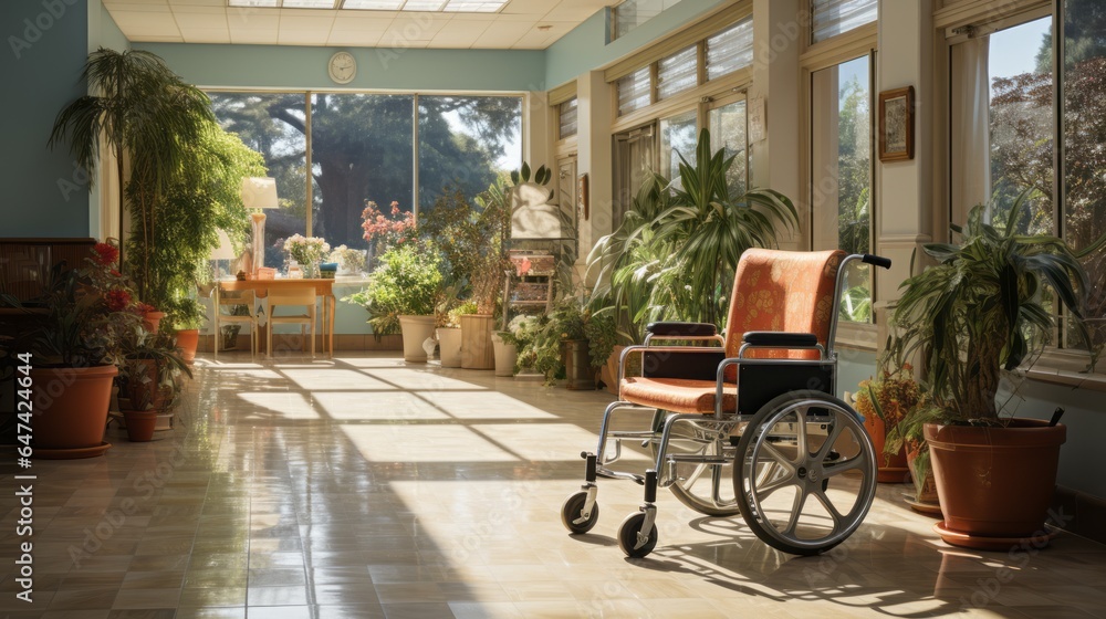 wheelchair inside a residence or nursing home