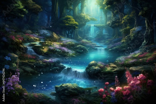 Tranquil Beautiful fantasy river. Generate Ai