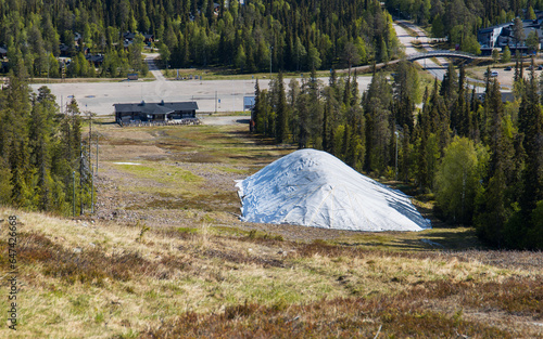 Snow depot (snowfarming) in a finnish skiing area for storage as a result of global warming due to climate change