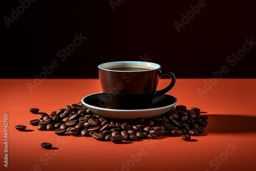 A picture of dark coffee against a plain backdrop. Generative AI