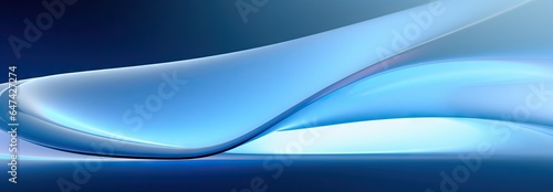 a blue background with slanted light and table, in the style of blurred forms, modern, futuristic organic