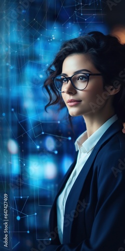 Portrait of a business woman, graphic elements on the background