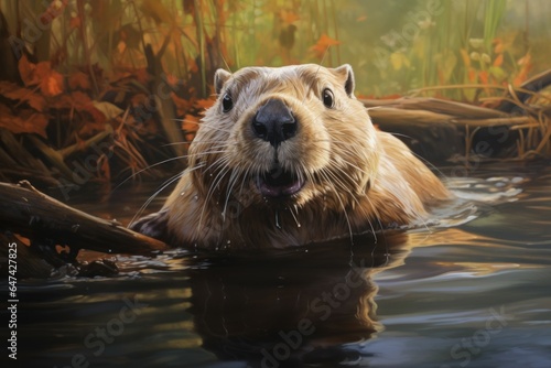 Industrious Beaver river animal wild. Generate Ai