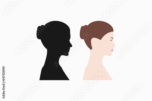 Side view female face design with tied hair vector silhouette