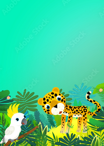 cartoon scene with happy tropical animal cat jaguar cheetah in the jungle illustration for children
