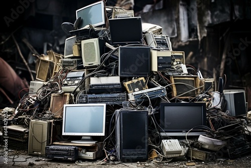 Neglected pile of discarded electronics. Generative AI © Anais