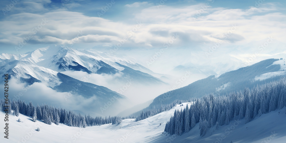 Snowy winter mountains snowy trees Christmas vacation winter landscape 