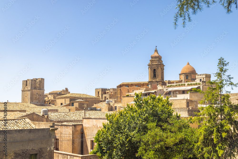 Historic stone building with Church of Saint Julian in Erice town in northwestern Sicily near Trapani, Italy, Europe.