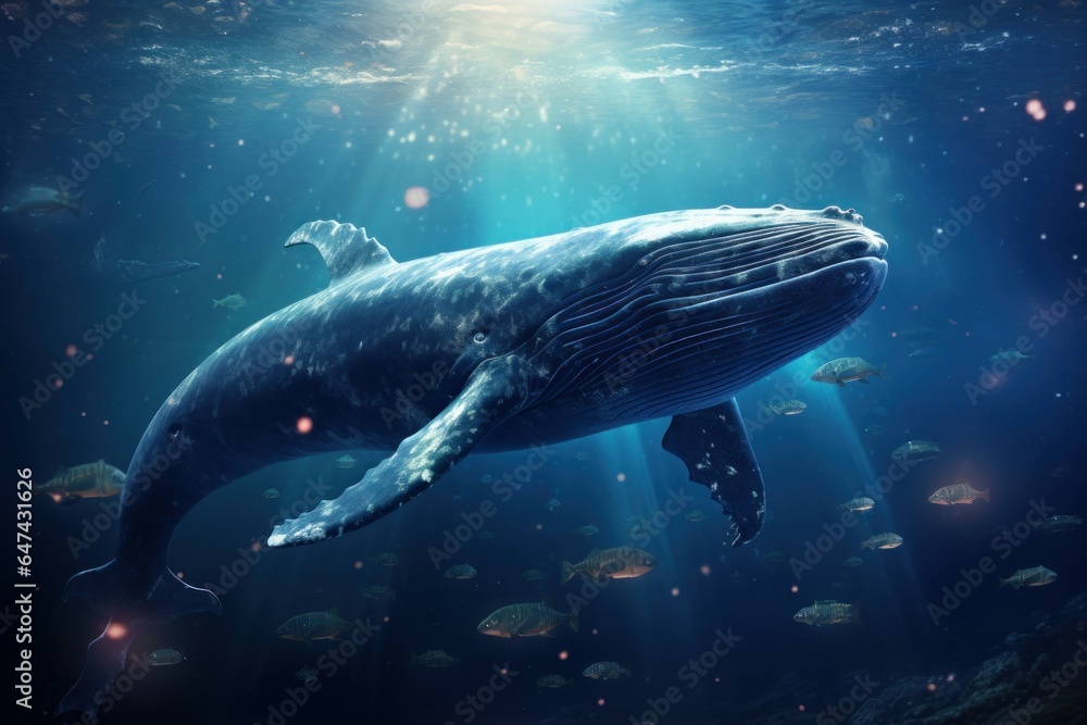 Fototapeta premium Big whale floating in stars. Generate Ai