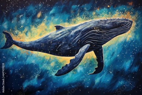 Awe-inspiring Big whale floating in stars. Generate Ai © juliars