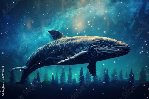 Celestial Big whale floating in stars. Generate Ai