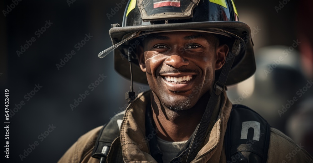 African american firefighter smiling African american firefighter smiling