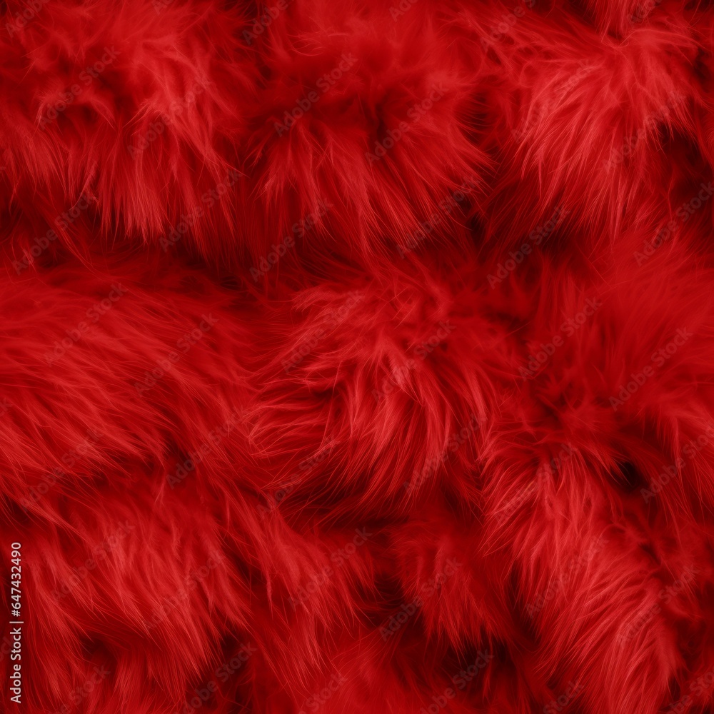 Fototapeta premium Red Fur Creative Abstract Photorealistic Texture. Screen Wallpaper. Digiral Art. Abstract Bright Surface Square Background. Ai Generated Vibrant Texture Pattern.