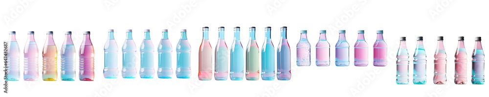 Png Set row of plastic mineral water bottles transparent background Png Set row of plastic mineral water bottles transparent background