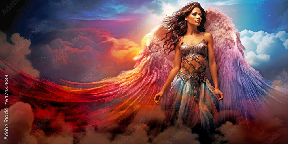 Fototapeta premium Panorama of angel in the sky.AI generated.