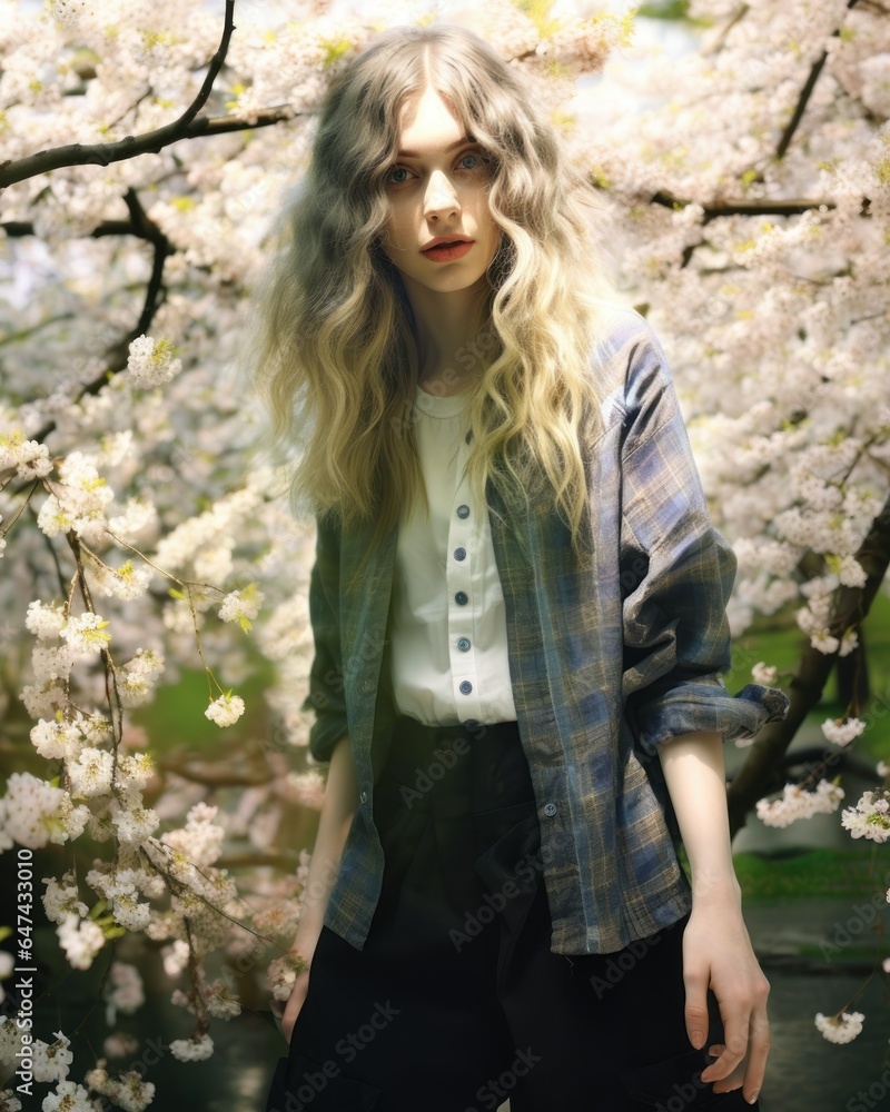 Realistic Digital Painting Candid Portrait of a Fictional Young Beautiful Woman Wearing Large Urban Grunge Clothes. Generative AI Illustration. Realistic Digital Painting Candid Portrait of a Fictional Young Beautiful Woman Wearing Large Urban Grunge Clothes. Generative AI Illustration.