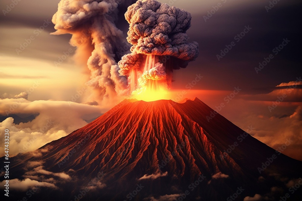 An erupting active volcano, Mt. Bromo, in remote Indonesia. Generative AI