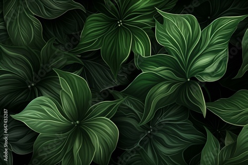 Background featuring plant leaves with a floral pattern, ideal for wallpaper. Generative AI