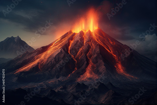 Astonishing Natural Phenomenon: Volcanic Eruption Unleashing Explosive Lava and Vast Ash Cloud