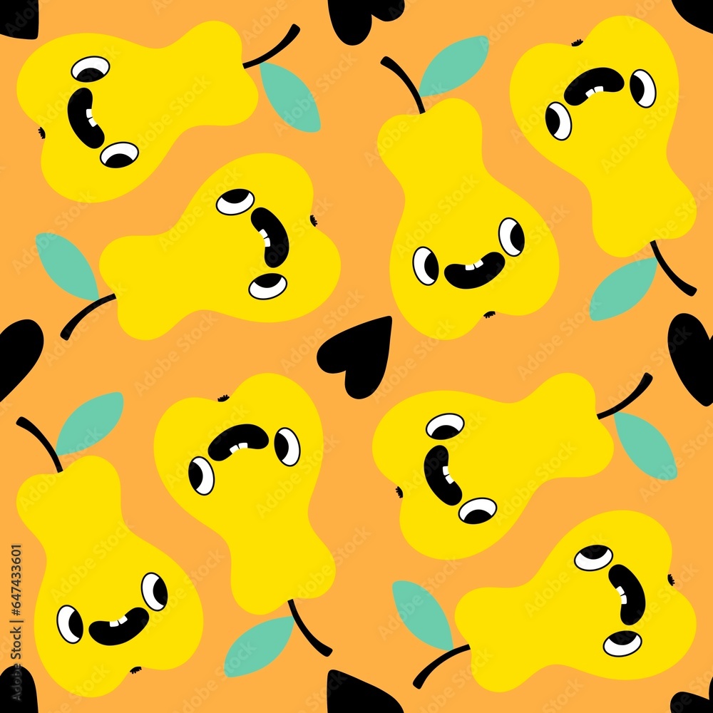 Naklejka premium Cartoon retro fruit seamless pears pattern for wrapping paper and kids clothes print and festive accessories