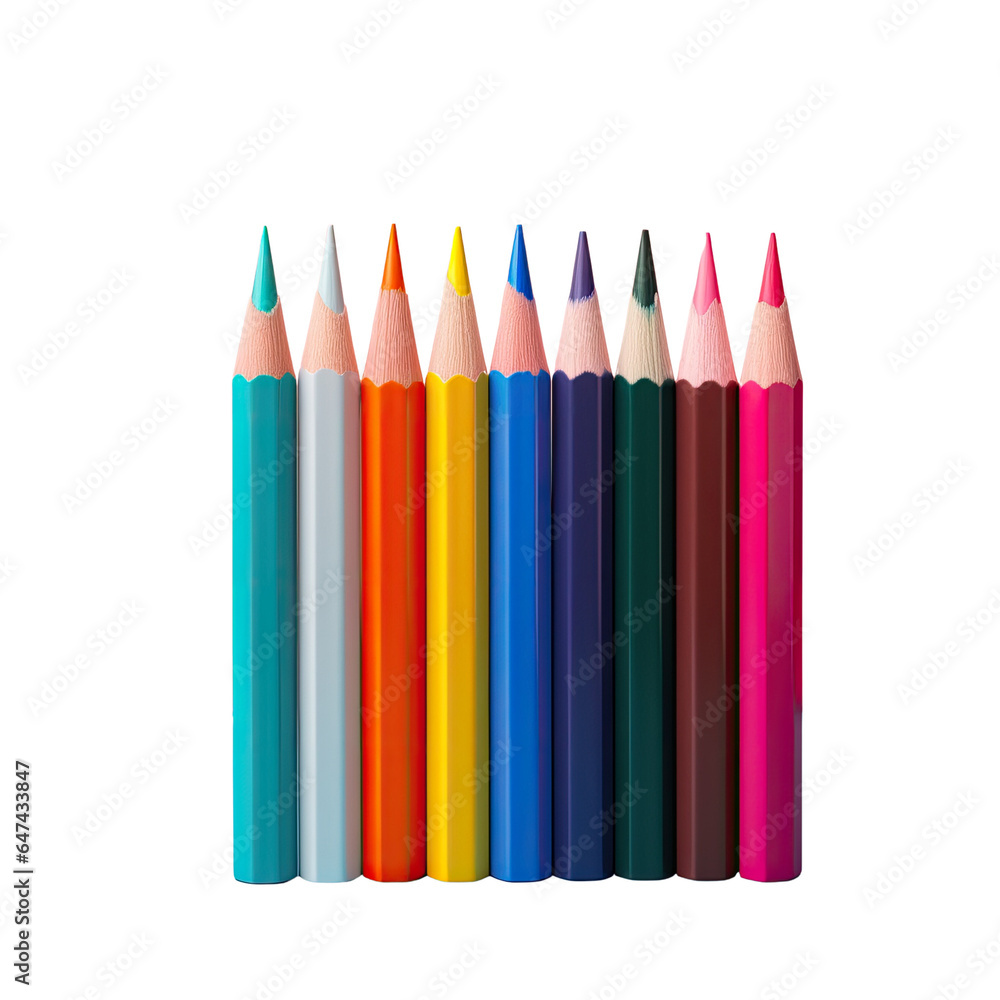 Colored pencils on transparent background isolated with clipping path Colored pencils on transparent background isolated with clipping path