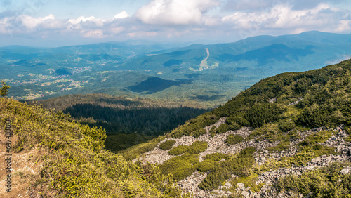 Fototapeta Naklejka Na Ścianę i Meble -  A panoramic view to Beskid Zywiecki Mountains, Poland