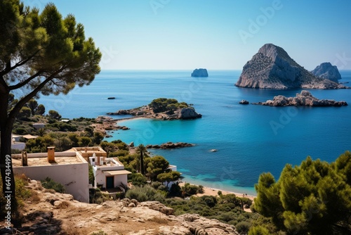 Scenic island view near Ibiza. Generative AI
