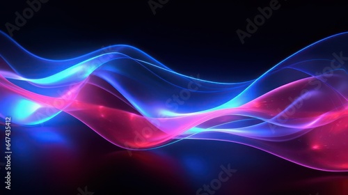 Abstract Flowing blue and purple Neon wave on Dark Background, banner 