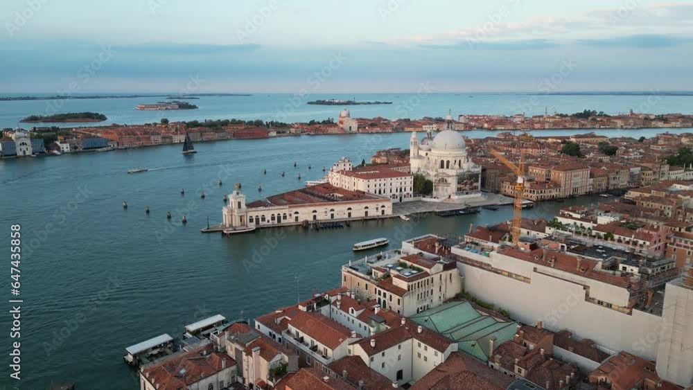 Venice Italy skyline, aerial view of Basilica di Santa Maria della Salute at sunrise Venice Italy skyline, aerial view of Basilica di Santa Maria della Salute at sunrise