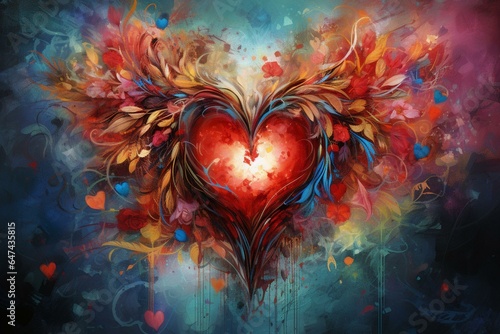 Vivid heart-shaped artwork representing forgiving love, with an abstract touch and Christian symbolism. Generative AI