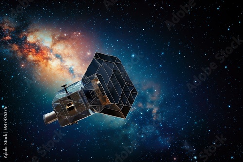 Space telescope shown with Milky Way in background. Generative AI