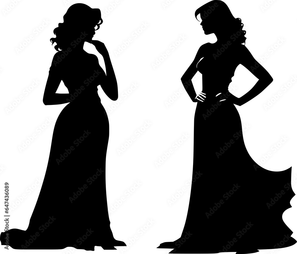 Silhouette of two women in elegant dresses Silhouette of two women in elegant dresses