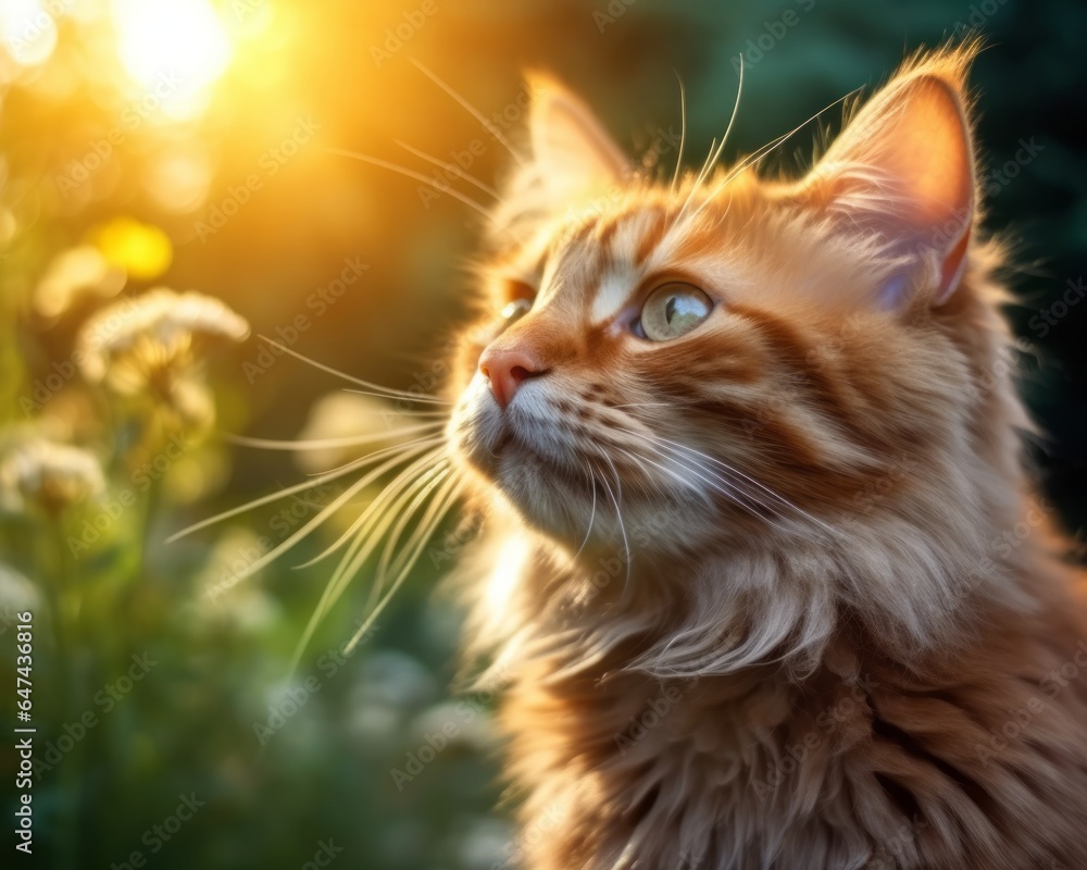 Cute cat basking in the sunset light. Generative AI. Cute cat basking in the sunset light. Generative AI.