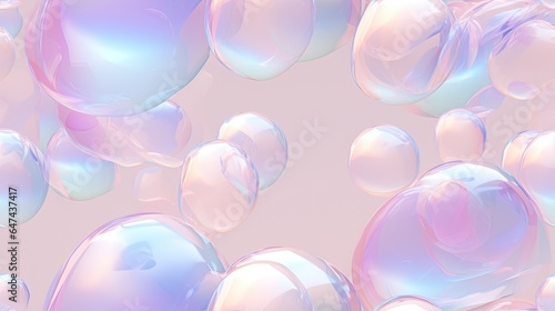Seamless background of mix sizes iridescent pastel 3d spheres, pink, blue, purple 