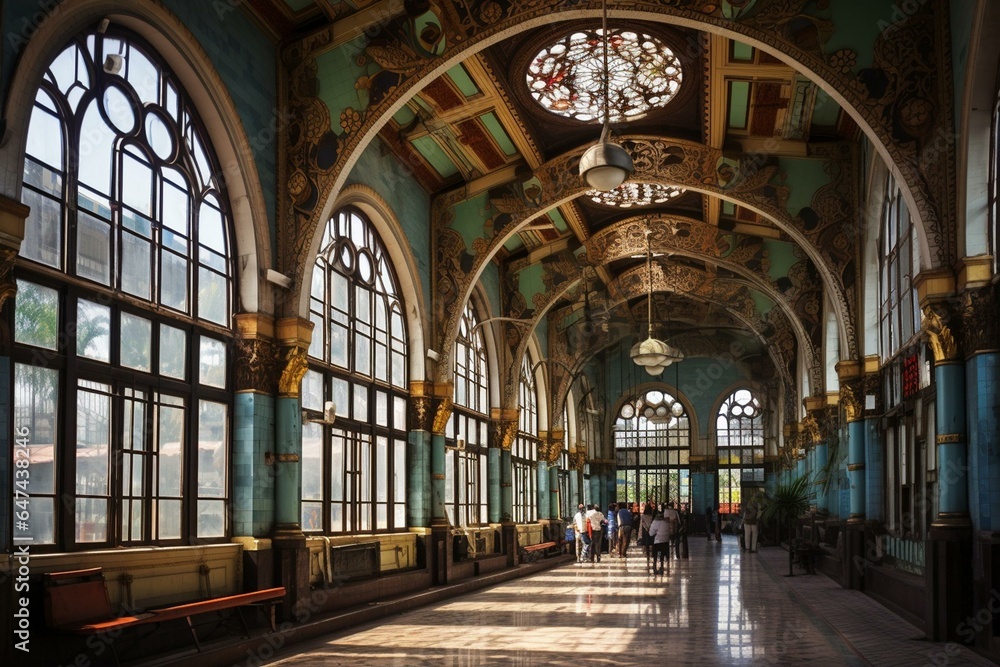 Historic railway station in Mumbai, India. Generative AI
