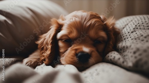 adorable puppy sleeping on a bed