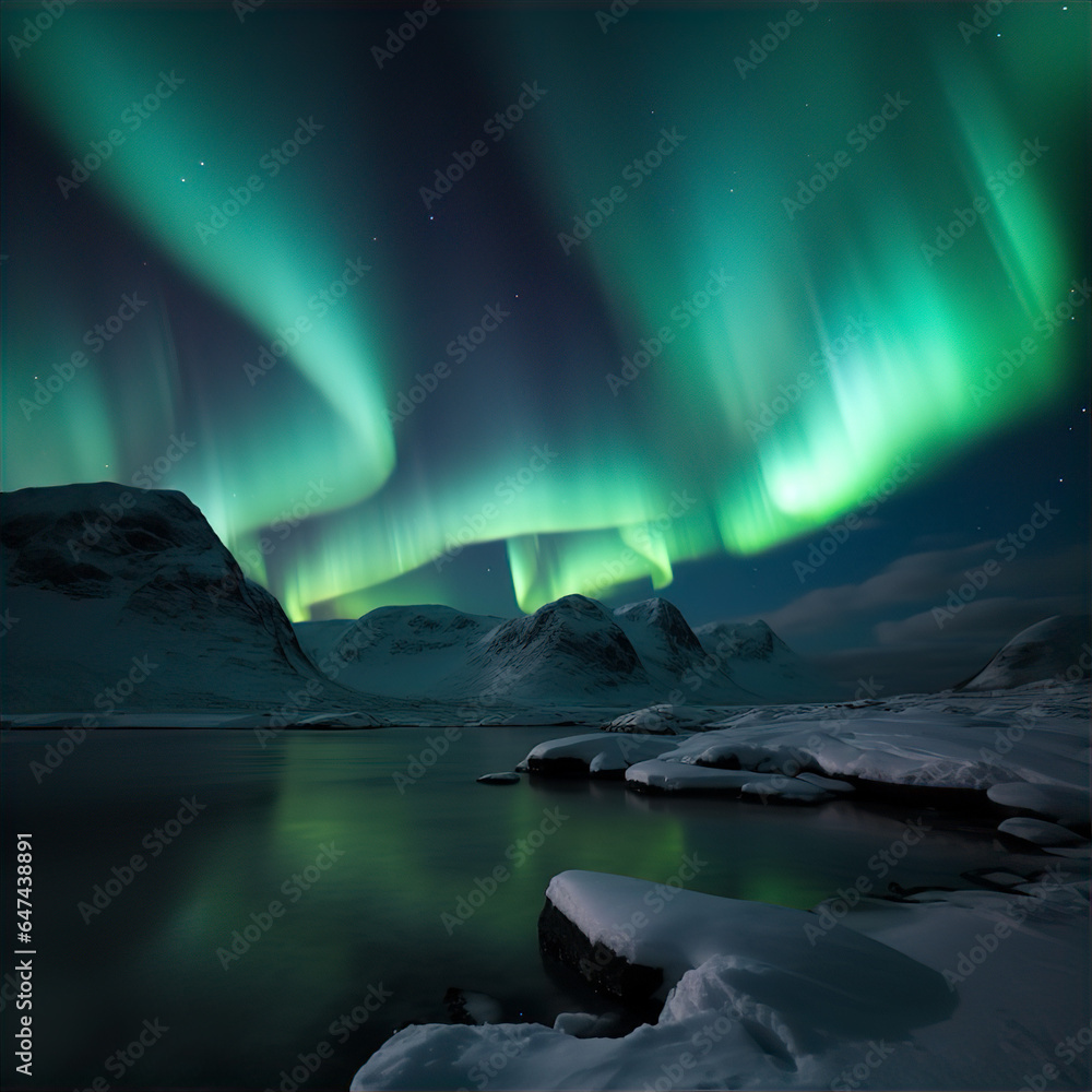 aurora borealis over the lake, this design was generated by an artificial intelligence	