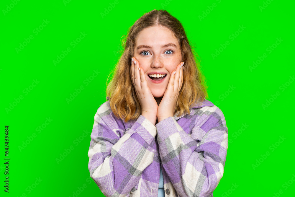 Oh my God, Wow. Excited amazed winner woman raising hands in surprise looking at camera with big eyes, shocked by sudden victory celebrating success achievemen good news. Girl on chroma key background Oh my God, Wow. Excited amazed winner woman raising hands in surprise looking at camera with big eyes, shocked by sudden victory celebrating success achievemen good news. Girl on chroma key background