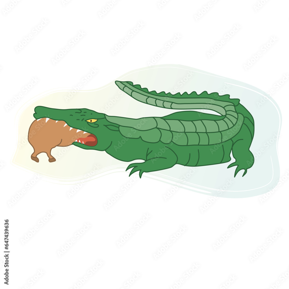 Obraz premium crocodile eating another animal crocodile cartoon isolated on white background