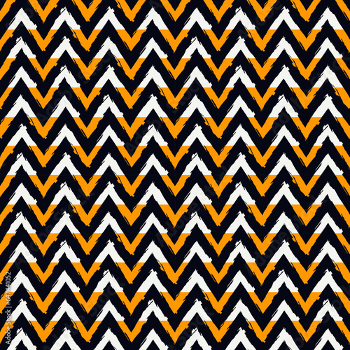 Ethnic seamless pattern. Freehand zigzag stripes print. Boho chic background. Tribal wallpaper. Brush wavy lines. Handdrawn geometric ornament. Chevron backdrop. Indigenous image. Vector artwork.